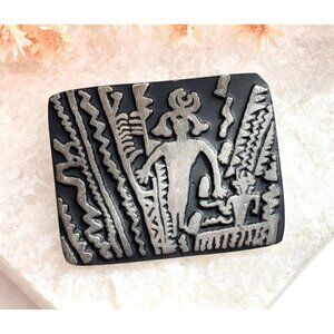 Alice Seely Pewter New Mexico Made Tribal Petroglyph Urban Fetish Vintage Brooch